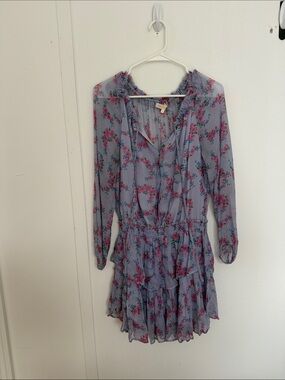 LoveShackFancy Lavender Floral Long-Sleeve Tiered Dress